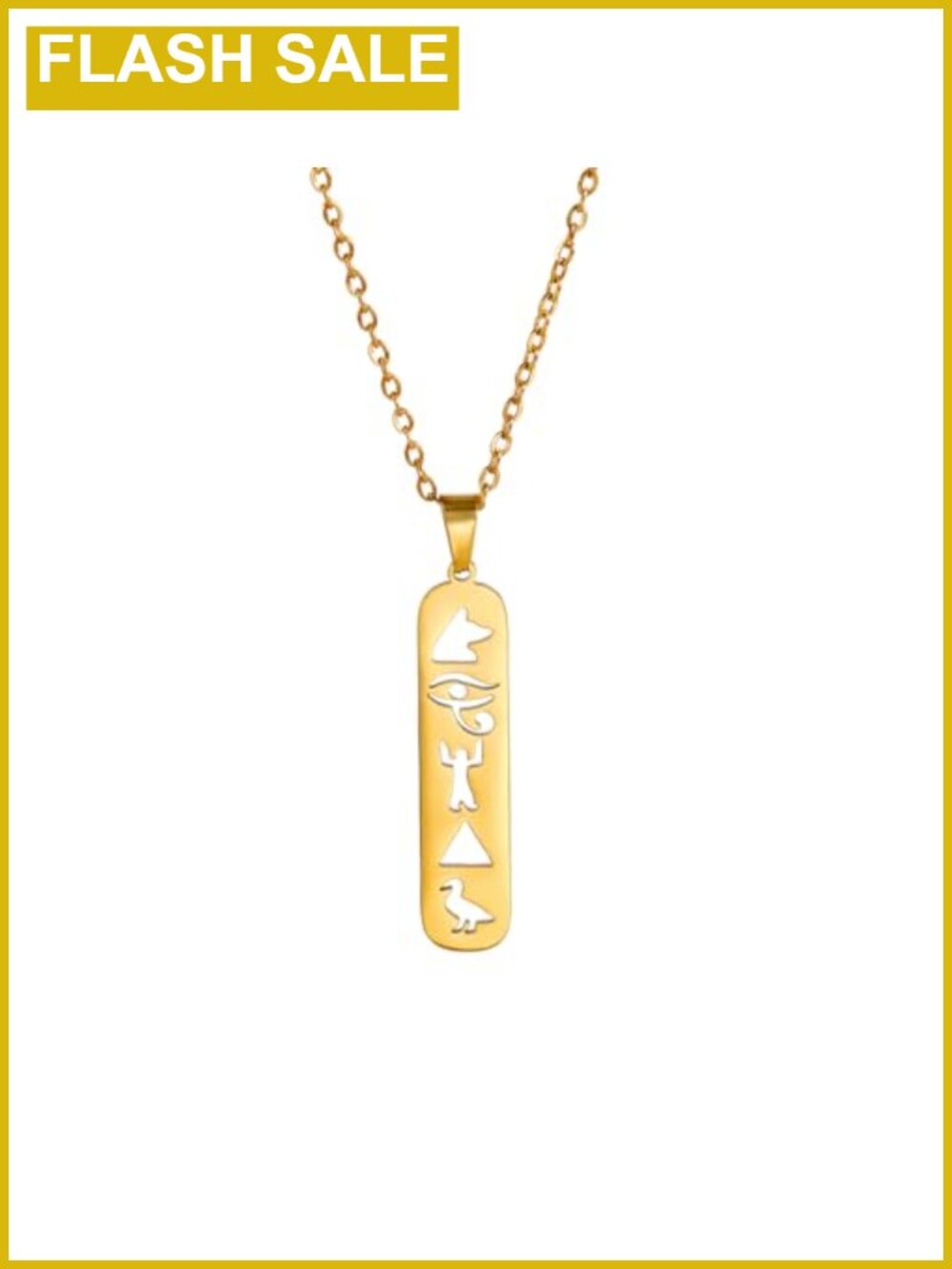 Stainless Steel Cartouche Necklace Egyptian Hieroglyph Ankh Amulet Pendant